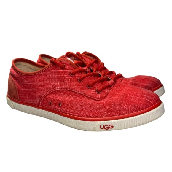 UGG Australia Hally Lace Up Sneakers Red Canvas Shoes Womens 9 / UGG SN 1002640 - Picture 2 of 15